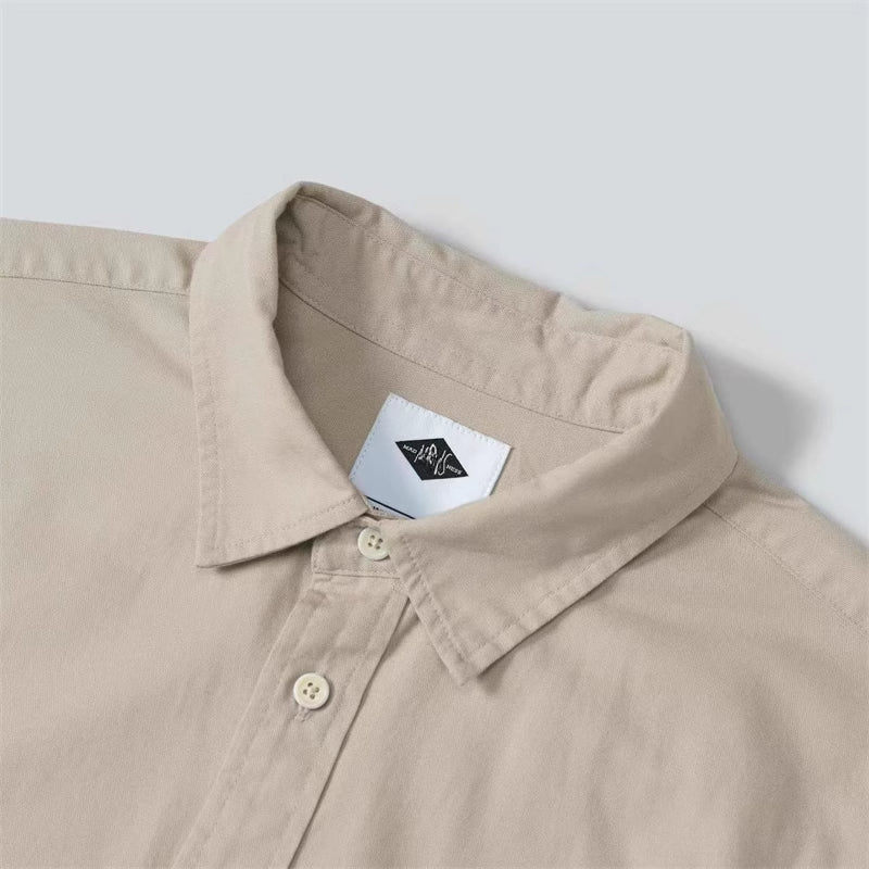 Long Sleeve Shirt Pure Cotton Japanese Style Simple Solid Color Shirt for Men