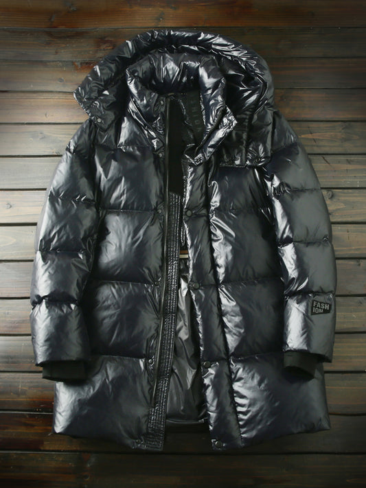 Men's Euro-American Style Mid-Length Down Jacket - 700 Fill Power Cold-Resistant Windproof Hooded Thickened Warm Coat