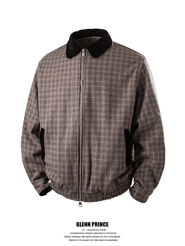 GPStudio American-Retro Patchwork Plaid Harrington Jacket – High-End Old-Money Streetwear