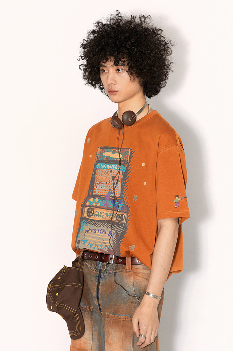 Game Machine Particle Hand-Painted Printed Loose Breathable Short-Sleeved T-shirt Summer