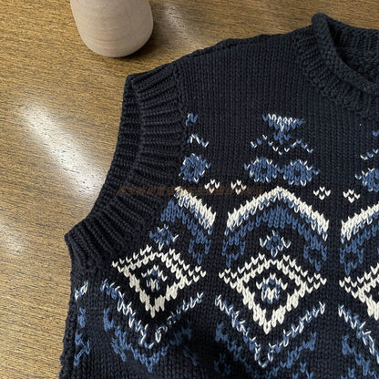 Women's Autumn Winter Fair Isle Crochet Vest - Japanese Nordic Style Sleeveless Knitted Waistcoat