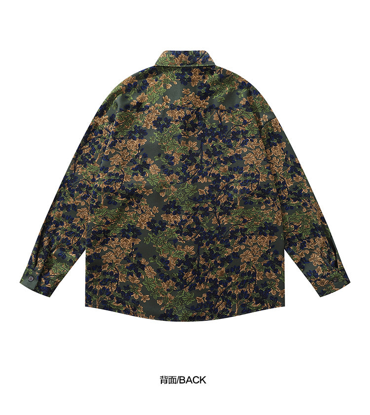 Japanese Style Trendy Floral Print Long Sleeve Shirt for Men Autumn Travel Vacation Lazy Casual Floral Shirt