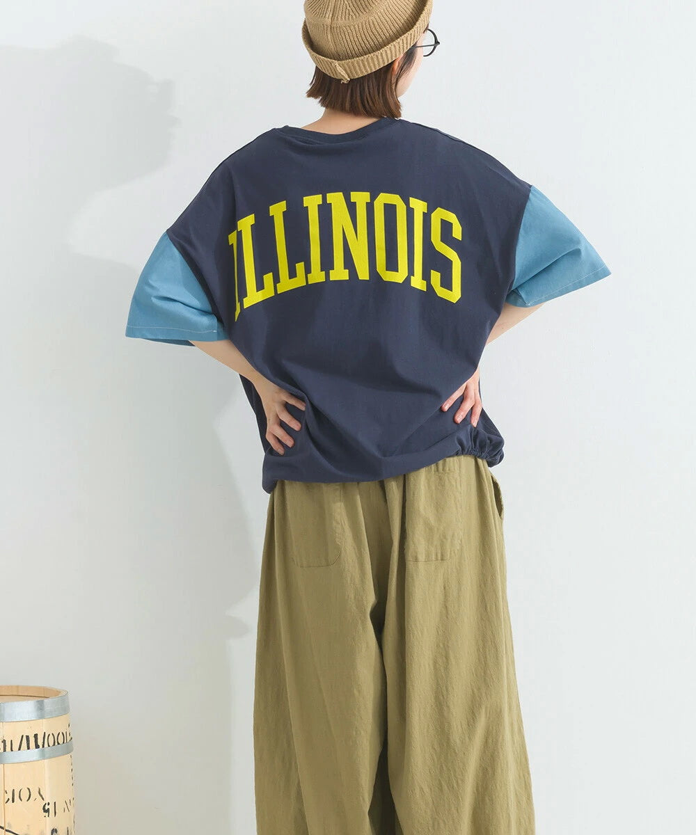 Japanese Style Stitching Denim Pocket Letters Profile T-shirt Designer Loose Casual Summer Patch