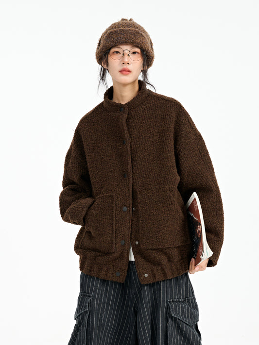 Japanese Style Wool Loop Short Coat - Thickened Stand Collar Jacket (Unisex)