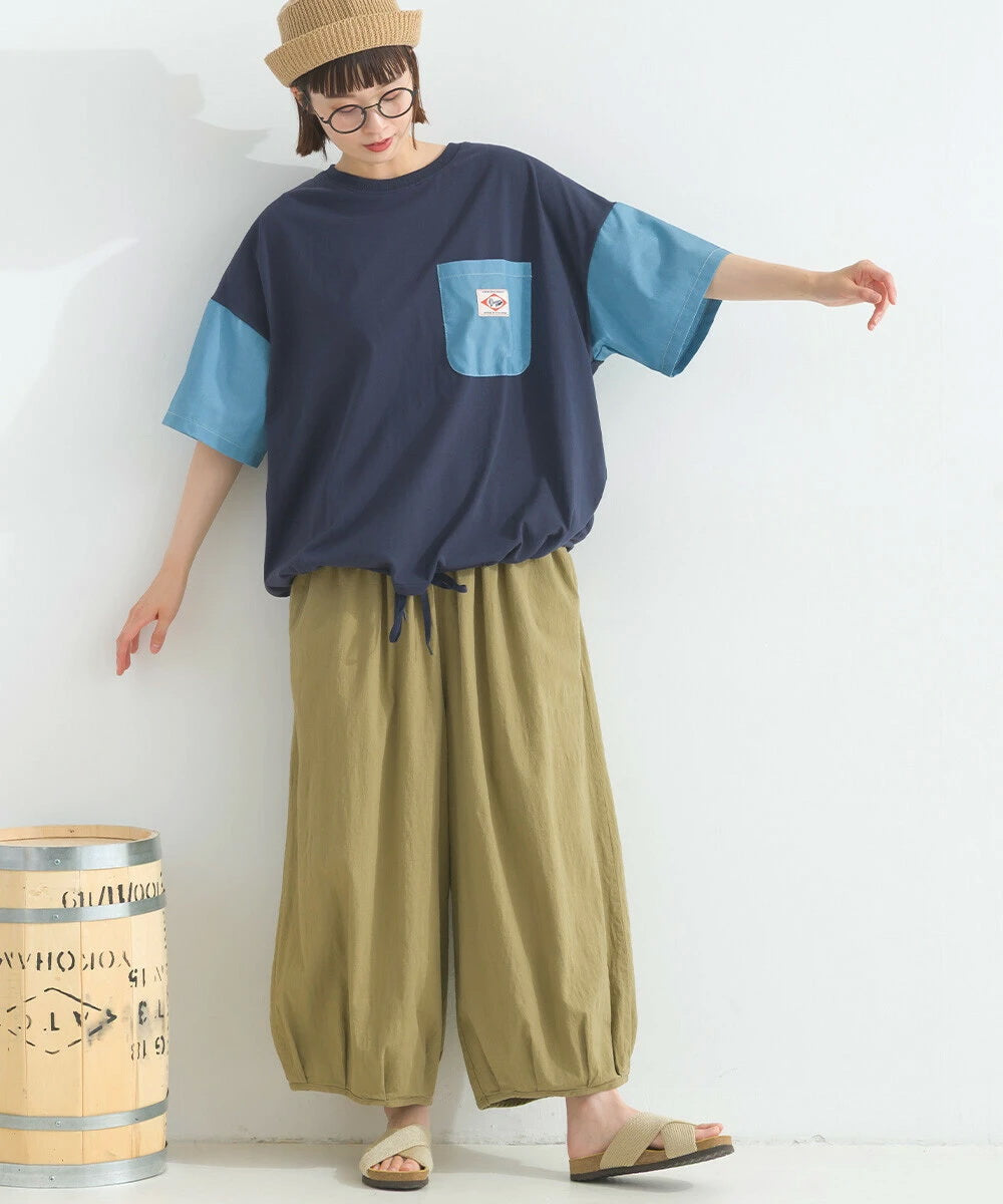 Japanese Style Stitching Denim Pocket Letters Profile T-shirt Designer Loose Casual Summer Patch