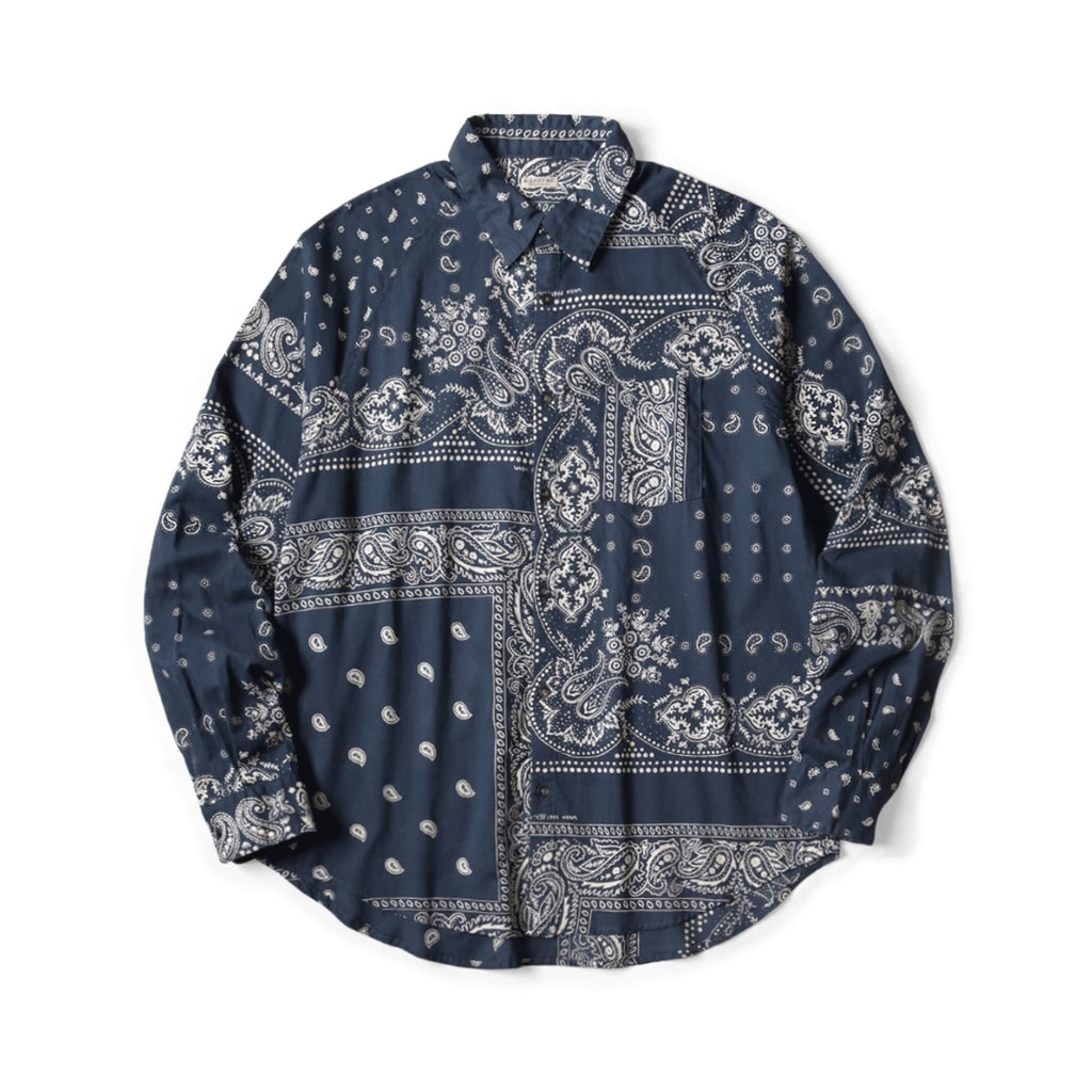 Japanese Style Casual Paisley Breathable Lightweight Turn-Down Collar Loose Long Sleeve Shirt