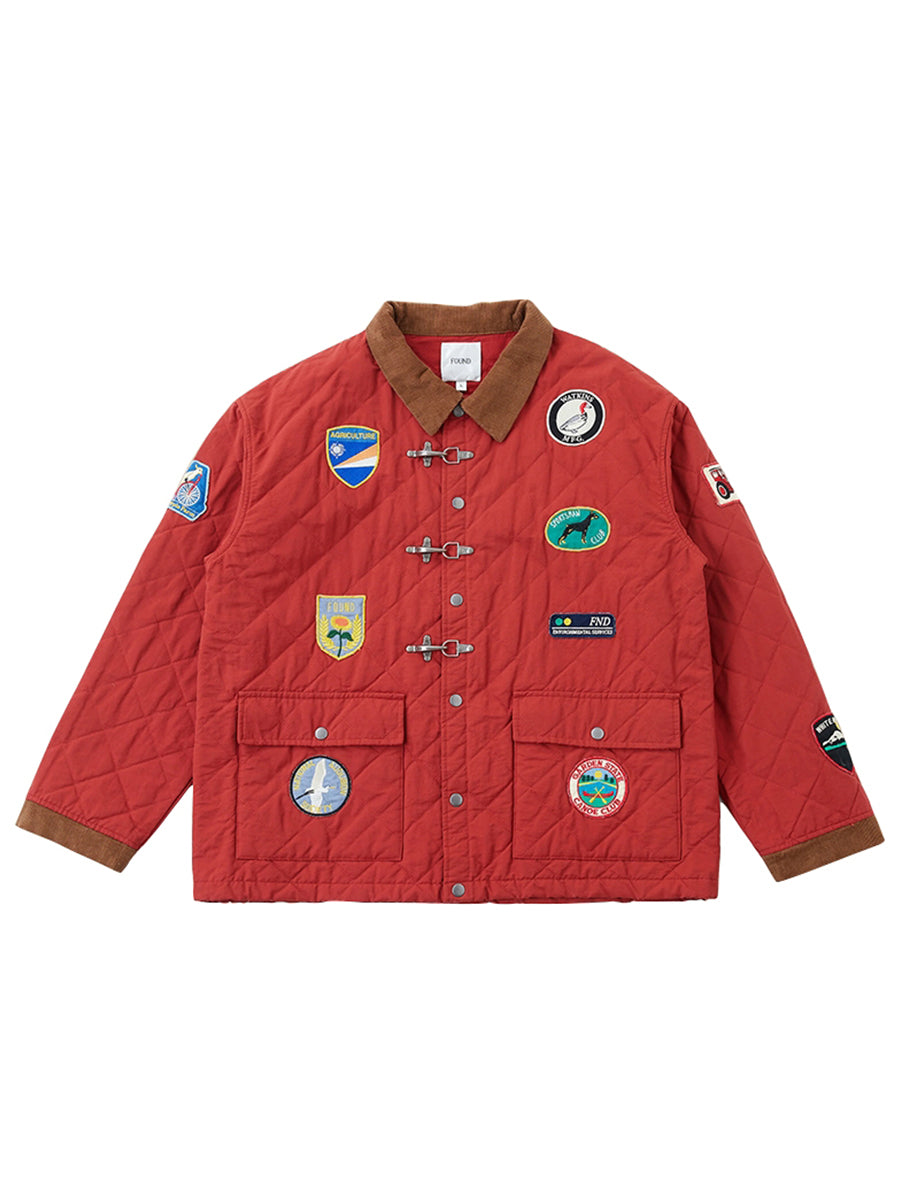 Multi-Emblem Embroidery Vintage Quilted Lightweight Cotton Jacket