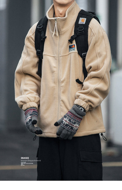 Men's Winter Fleece Cardigan - Trendy Loose BF Style Stand Collar