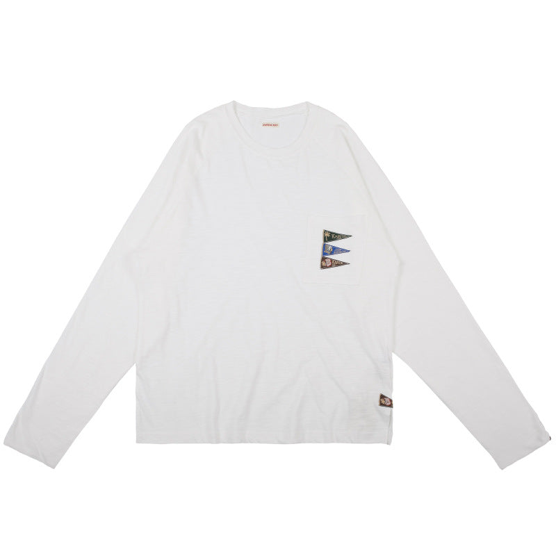 Japanese Style Flag Embroidery Loose Round Neck Men's Versatile Long Sleeve T-Shirt