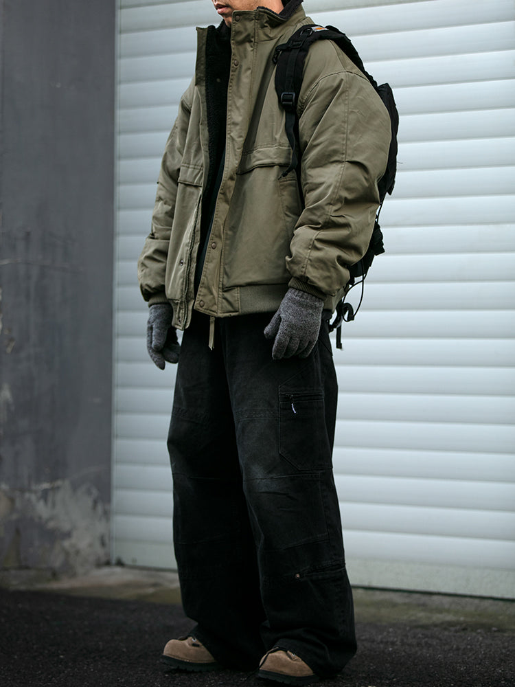 Japanese Style Trendy Brand Lamb Wool Stand Collar Cotton Jacket Men Winter Trendy Brand Couple Loose Thickened Warm Workwear Cotton Coat Jacket