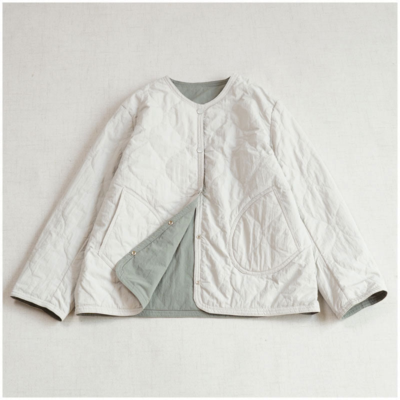 Reversible Quilted Cotton Jacket – Lightweight Loose Fit with Round Neck for Spring/Autumn