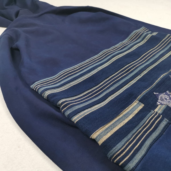 blue-dyed vegetation KOFU ancient cloth national flag splicing long velvet cotton sweater thickening Japanese tide