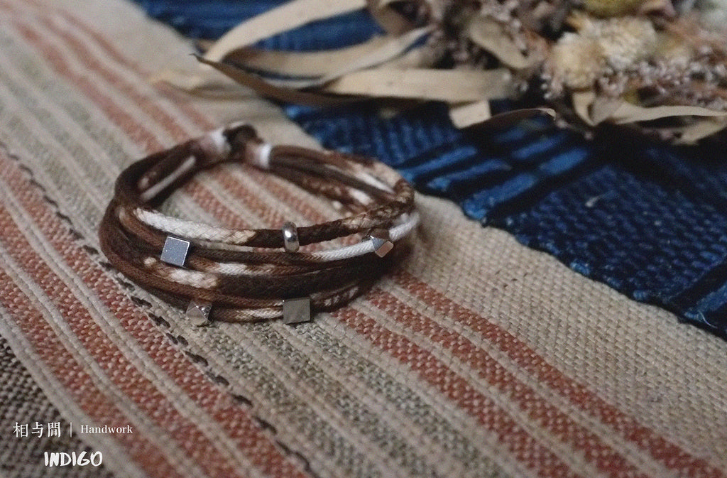 Original Design Multi-Layer Plant Dyed Cotton and Linen Handmade Bracelet 925 Silver Niche Tie-Dye Couple Bracelets