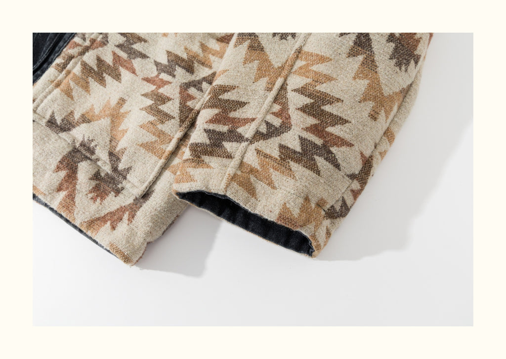 Reversible Ethnic Jacquard “Dao Robe” Denim Cardigan – Oversized Lace-Up Coat for Autumn