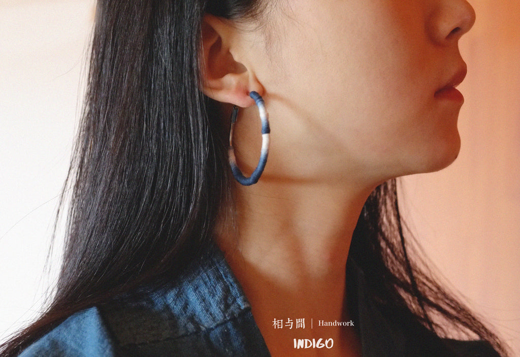 Original Earrings Handmade Blue Dye Plant-Dyed Cotton Thread Niche Geometric Circle High-End Earrings