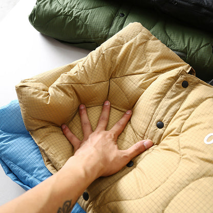 Collarless Down Jacket – Wave Quilting & Snap Front