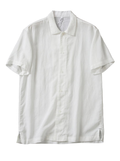 Cool Antibacterial Linen/Lyocell Men's Summer Turn-down Collar Loose Casual Short Sleeve Shirt Top