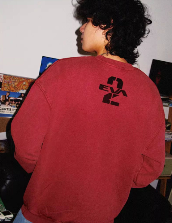 Evangelion Asuka Unit-02 Sweatshirt - Washed Vintage Cotton Crewneck (Unisex)