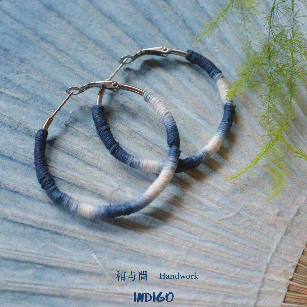 Original Earrings Handmade Blue Dye Plant-Dyed Cotton Thread Niche Geometric Circle High-End Earrings