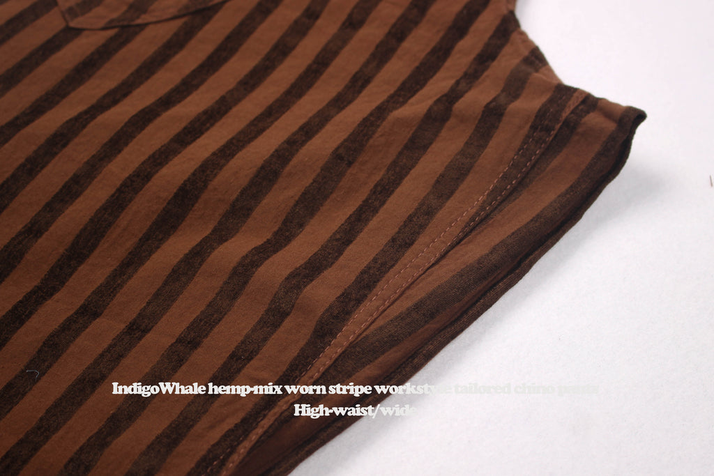 Vintage Flocked Striped Workwear Style Loose Wide-Leg Tapered High-Waist Chino Casual Pants