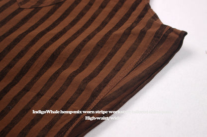 Vintage Flocked Striped Workwear Style Loose Wide-Leg Tapered High-Waist Chino Casual Pants