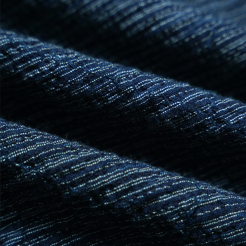 Original Retro Sashiko Loose Japanese Style Round Neck Three-Quarter Sleeve Blue Dyed T-Shirt Trendy Brand Short Sleeve