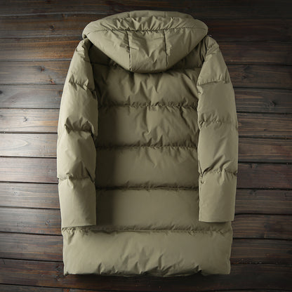 Men's Plus Size 800 Fill Power Mid-Length Down Jacket - Euro-American Style Hooded Thickened Cold-Resistant Warm Coat