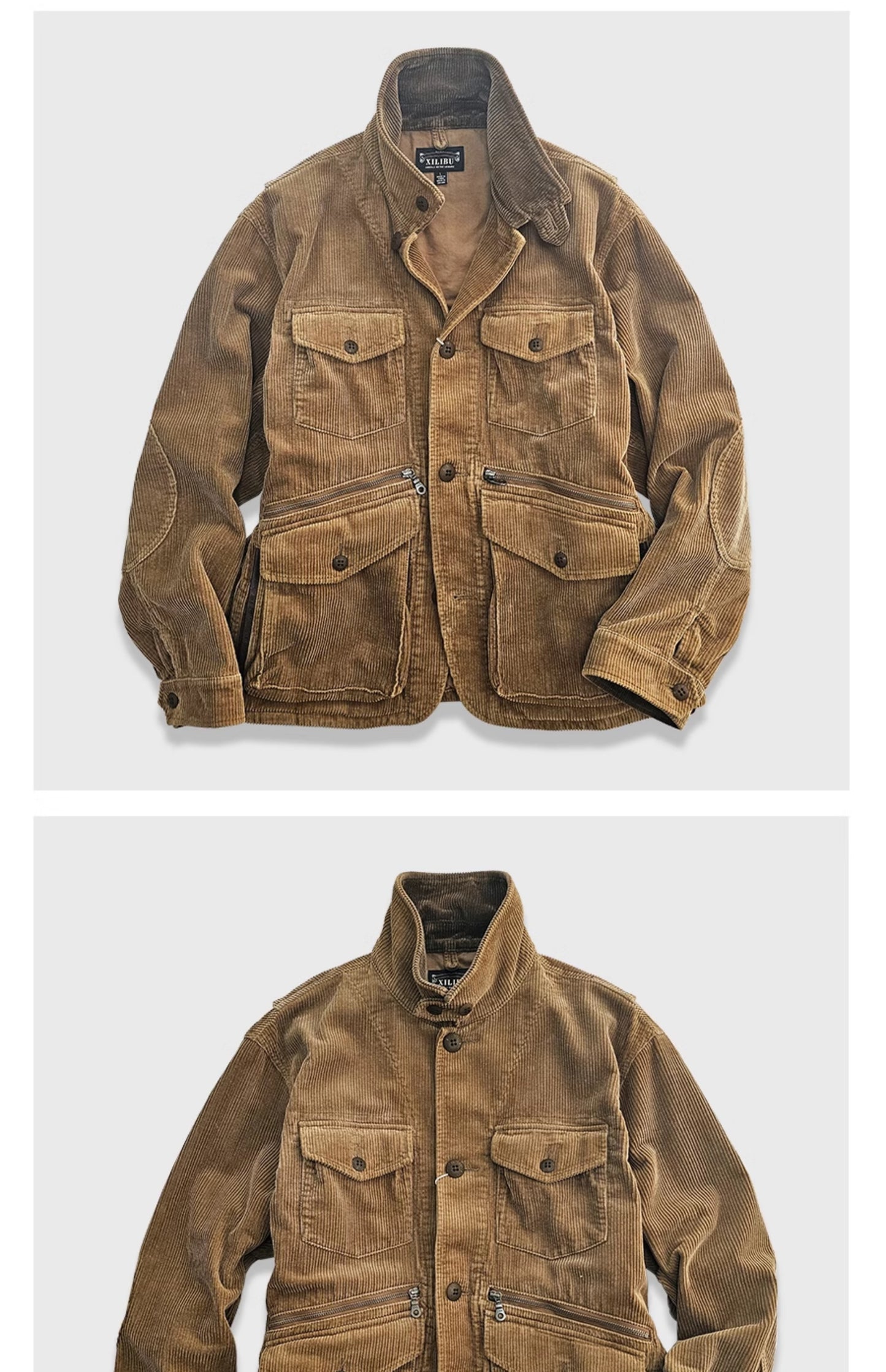 Corduroy Western Hunting Jacket for Men, Washed Multi-Pocket Outdoor Adventure Workwear Retro Windbreaker Jacket