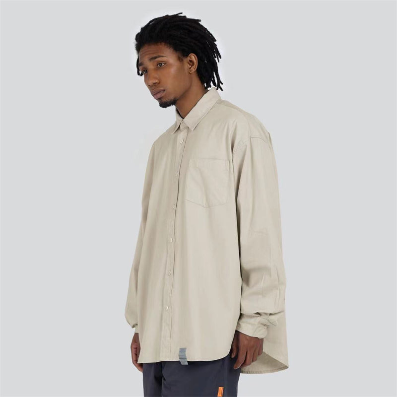 Long Sleeve Shirt Pure Cotton Japanese Style Simple Solid Color Shirt for Men