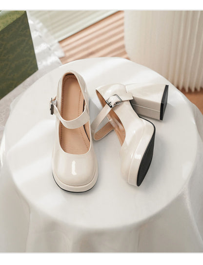 Women's French Style Mary Jane Wedding Shoes - Waterproof Platform Chunky Heel Elegant Bridesmaid Shoes