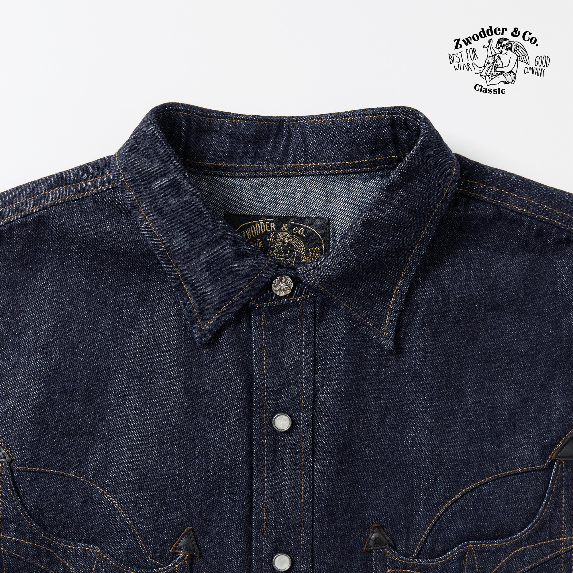 Zwodder Patchwork Leather & Denim Long-Sleeve Shirt – Vintage Americana Style