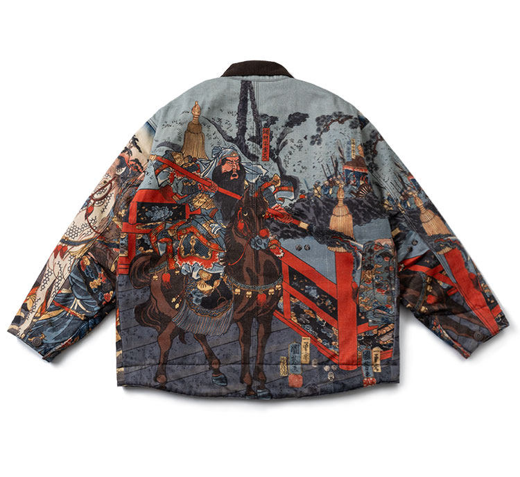 Three Kingdoms Guan Yu Print Cotton Jacket - Custom Fabric Winter Coat (Unisex)