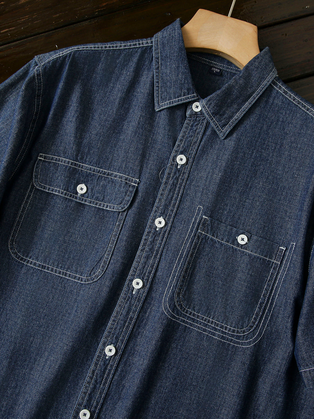 Pure Cotton Enzyme Wash! Export Surplus Men's Summer Turn-down Collar Denim Short Sleeve Shirt Top