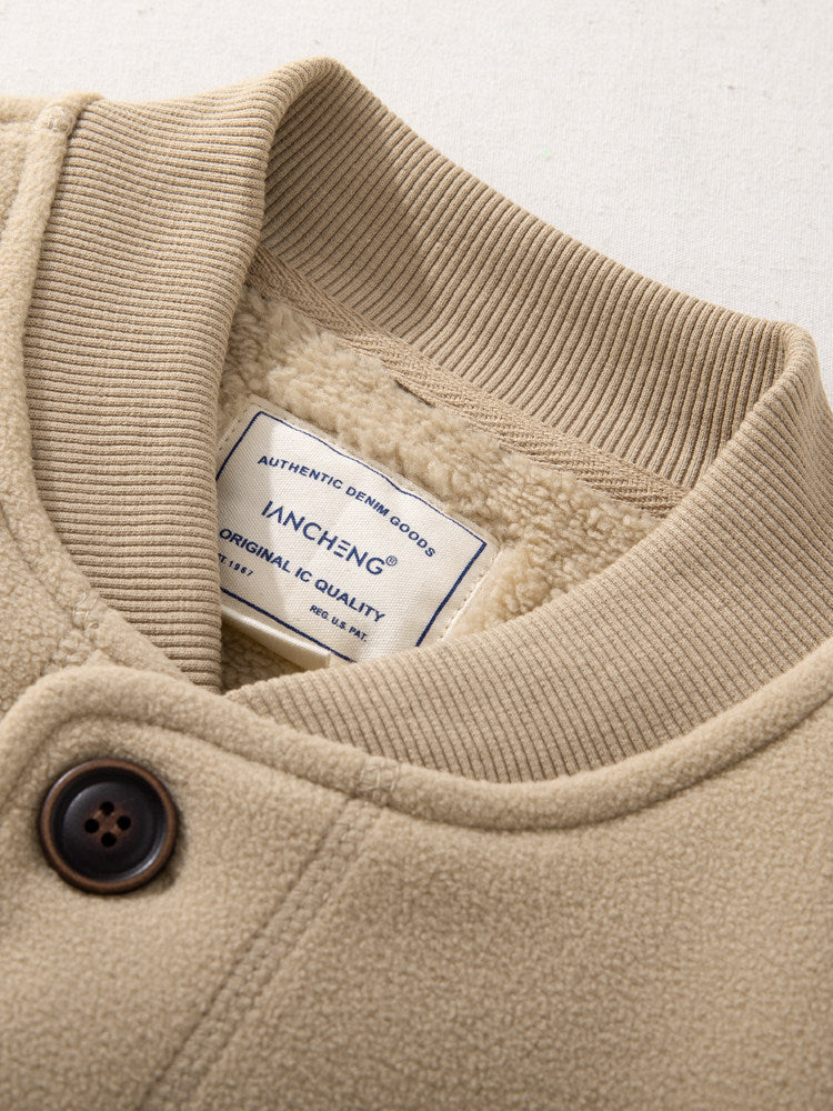 Joks Priit Fleece-Lined Baseball Jacket - Japanese Style Lamb Wool Coat (Men)