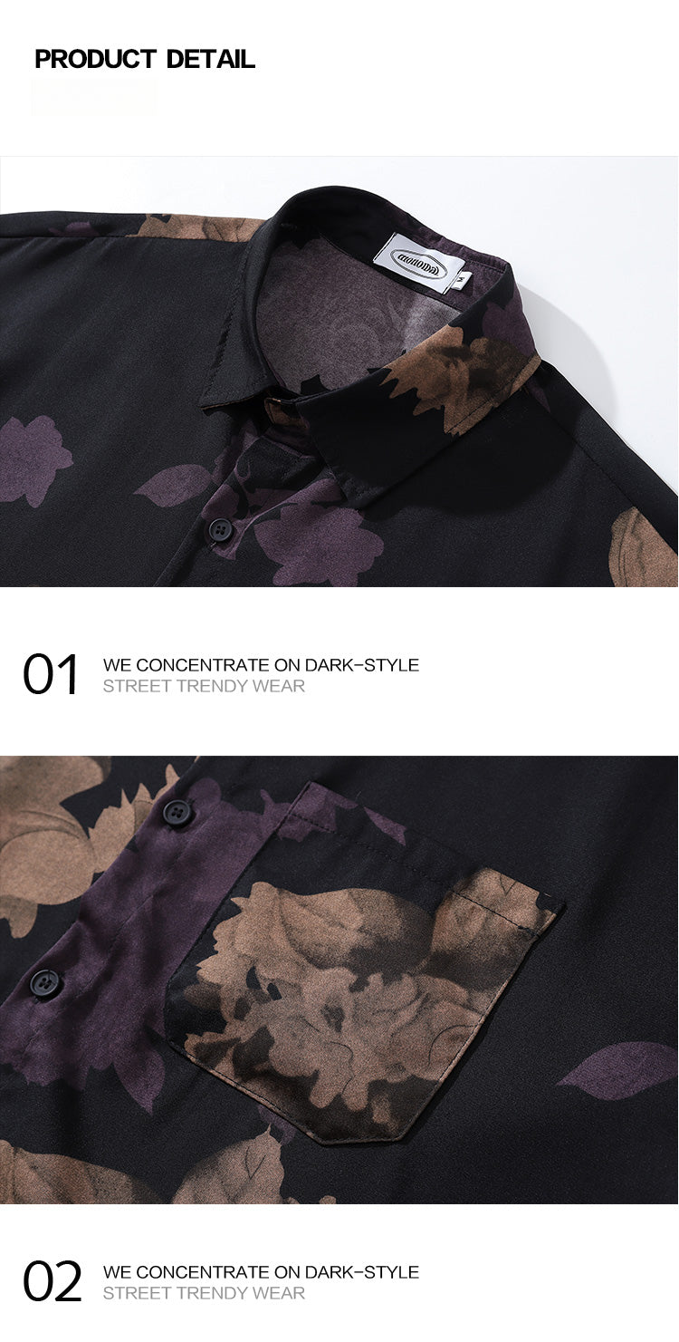 Thai Hawaiian Floral Full Print Long Sleeve Shirt for Men Autumn Trendy Casual Baroque Shirt