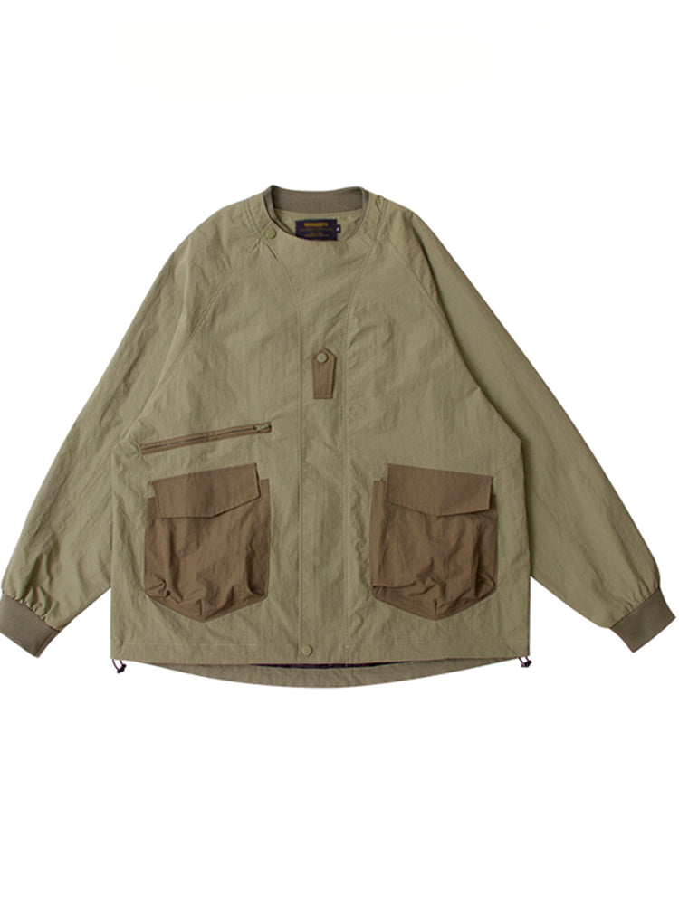 Mountain-Style Functional Windbreaker Jacket – Retro Loose-Fit with Pockets & Patchwork