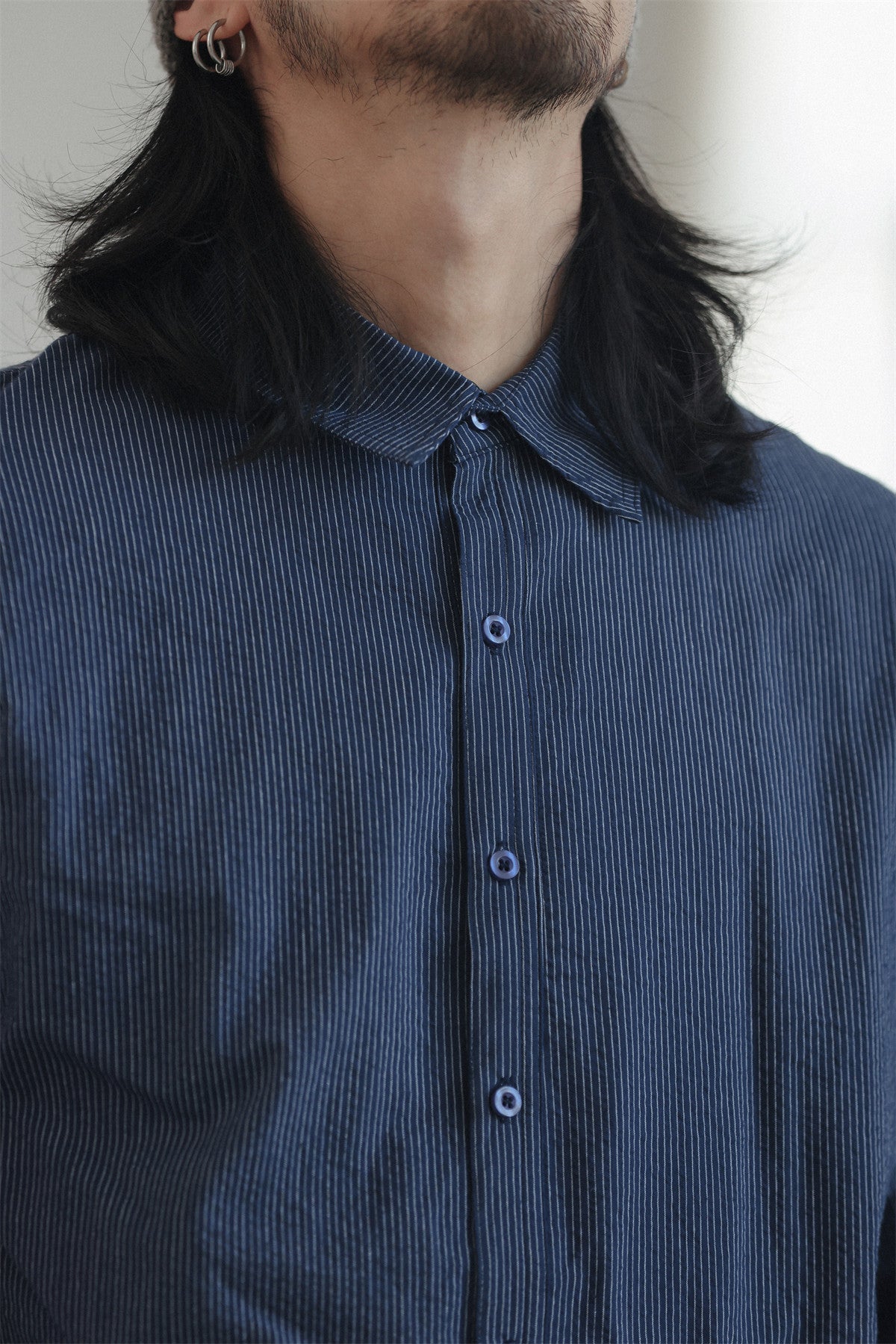 Cotton Pinstripe Shirt – Washed Navy & Relaxed Fit | Yamalinclothes