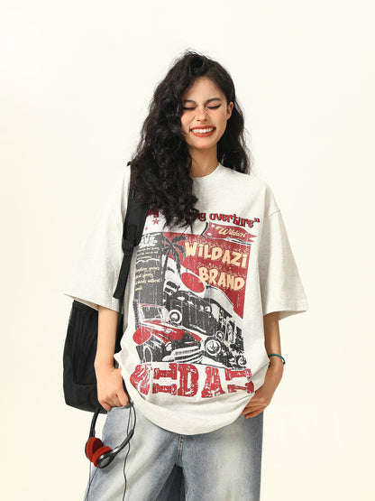 2025 Summer New Original American Retro Short Sleeve T-Shirt Unisex Niche Print Trendy Brand Tee