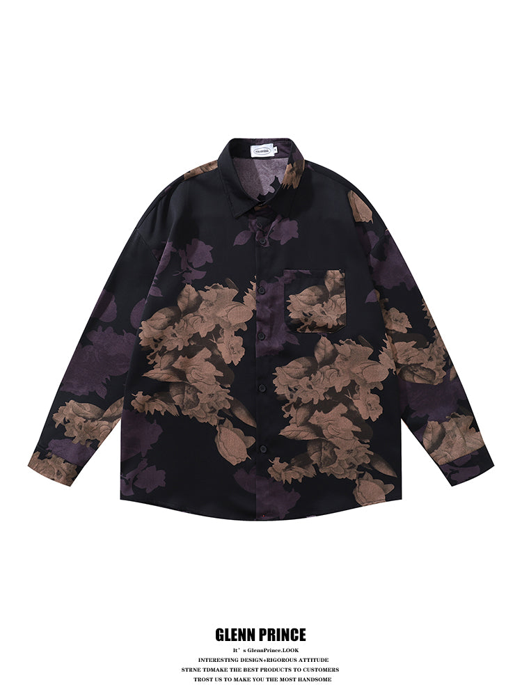 Thai Hawaiian Floral Full Print Long Sleeve Shirt for Men Autumn Trendy Casual Baroque Shirt