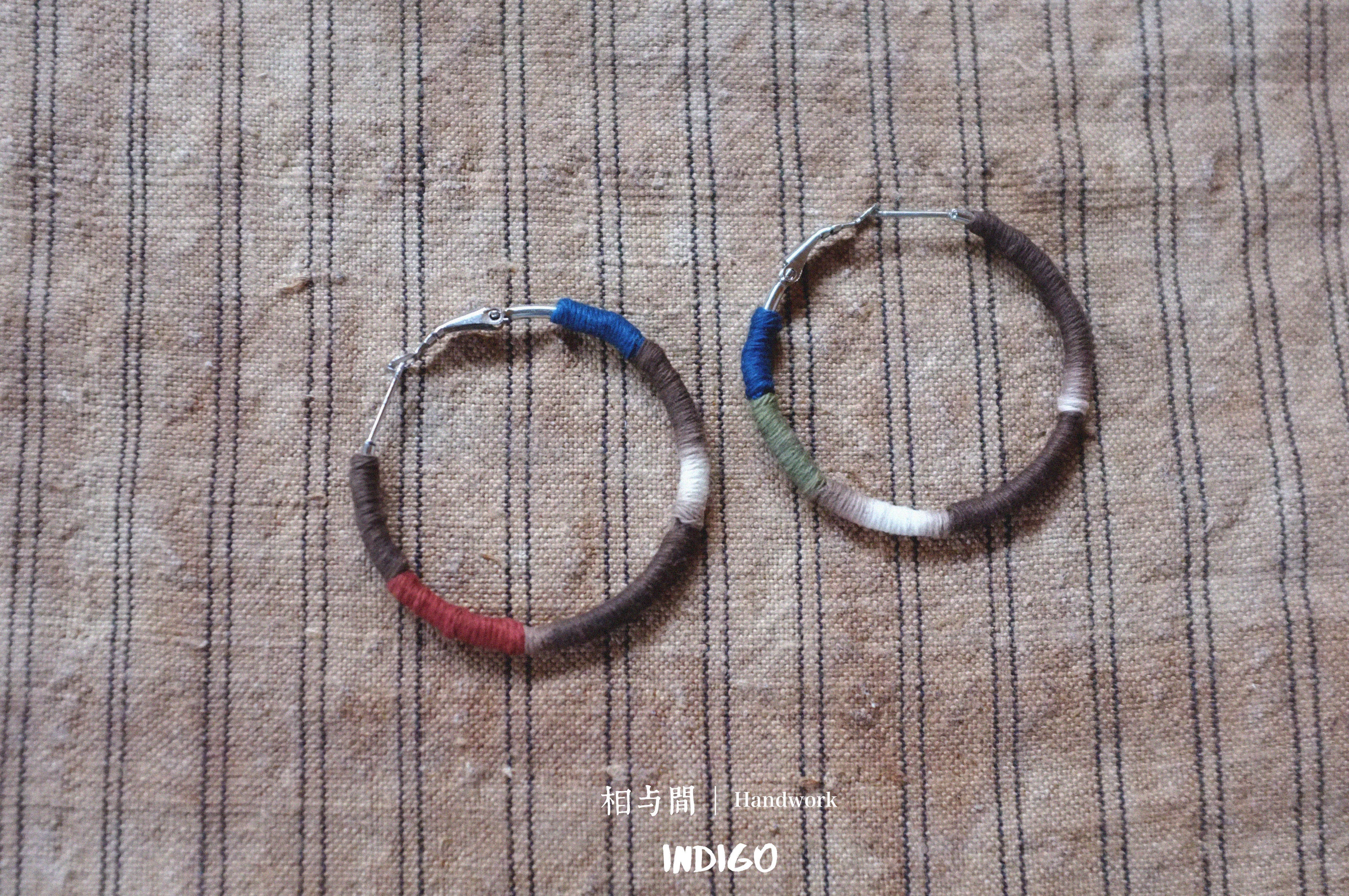 Original Earrings Persimmon Dyed Handmade Plant-Dyed Cotton Thread Niche Geometric Circle High-End Earrings