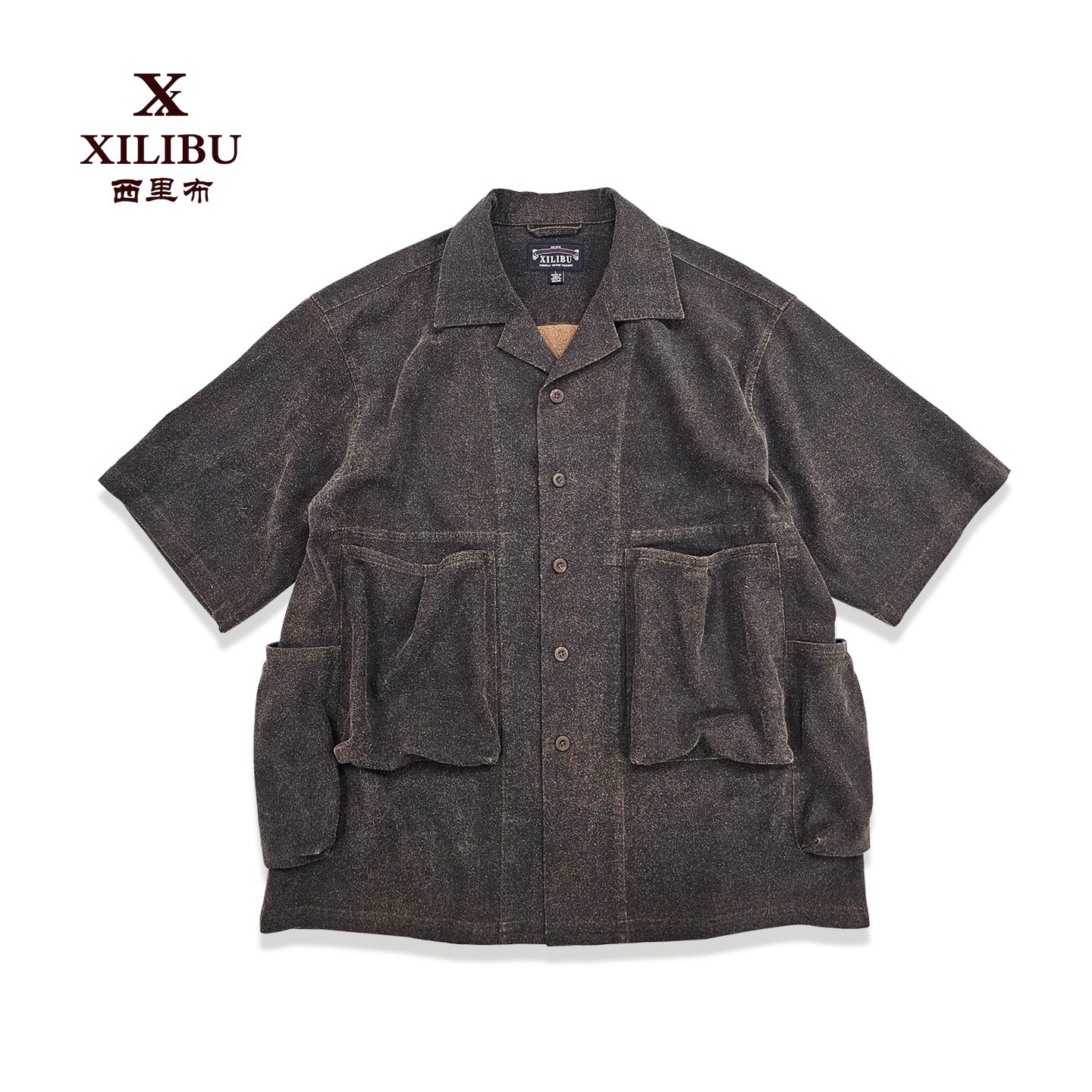 Wild Silk Cuban Collar Half Sleeve Shirt Men's Dye Yam Dyed Tussah Silk Aloha Retro Short Sleeve Shirt Summer