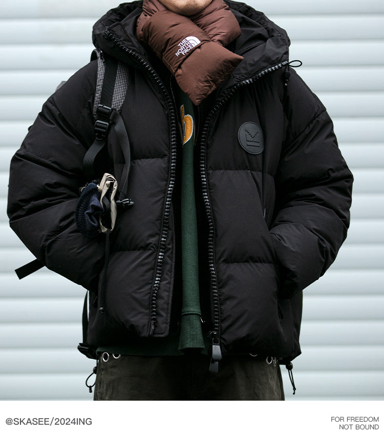 Detachable Fake Two-Piece Wool Collar Puff Feel Down Jacket Men Winter Trendy Loose Thickened Plaid Pattern Coat Trendy