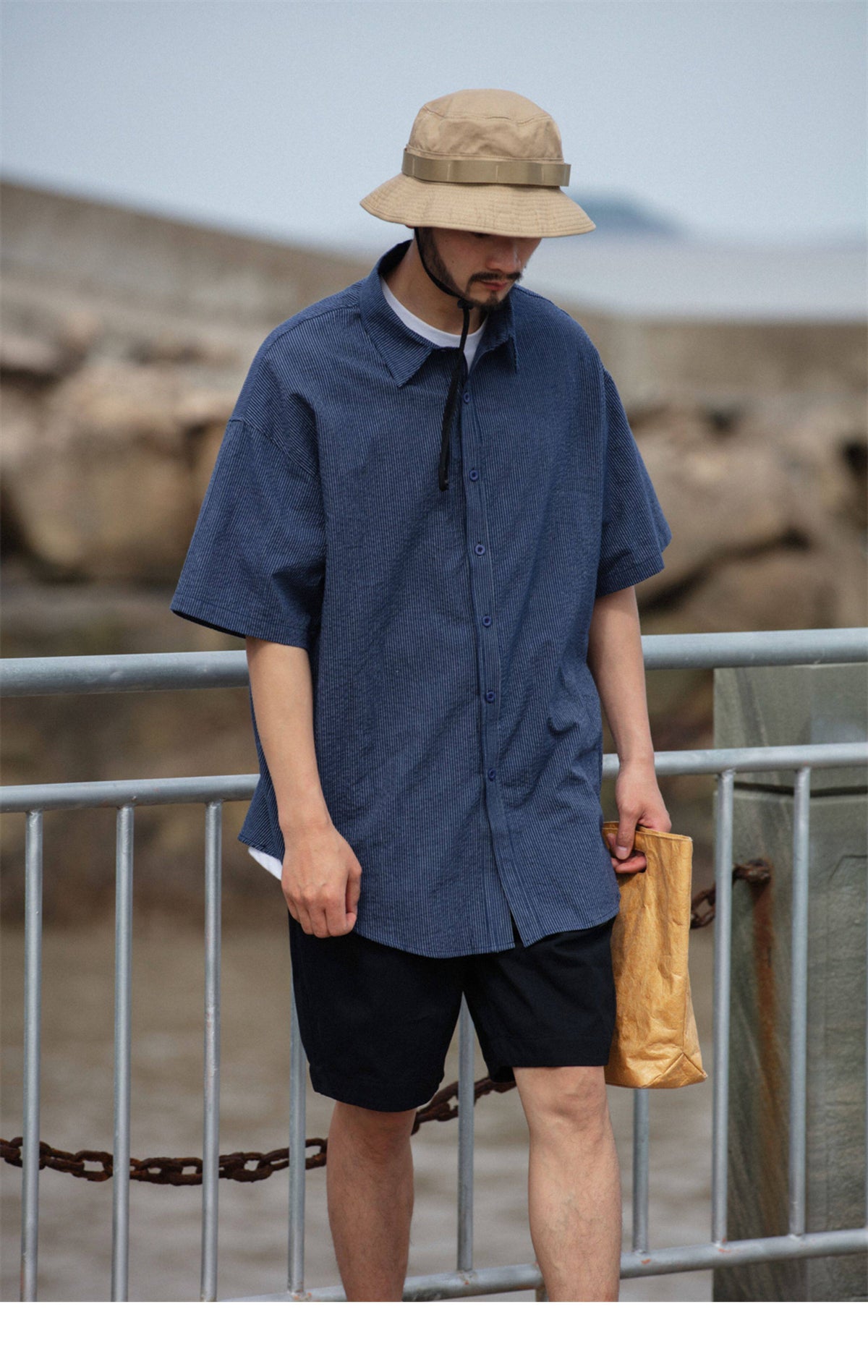 Cotton Pinstripe Shirt – Washed Navy & Relaxed Fit | Yamalinclothes