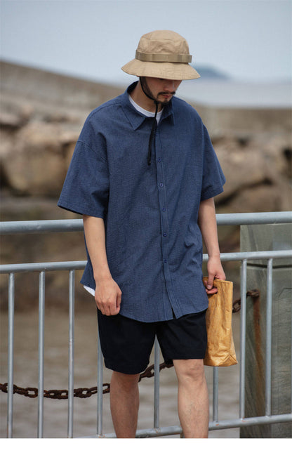 Cotton Pinstripe Shirt – Washed Navy & Relaxed Fit | Yamalinclothes