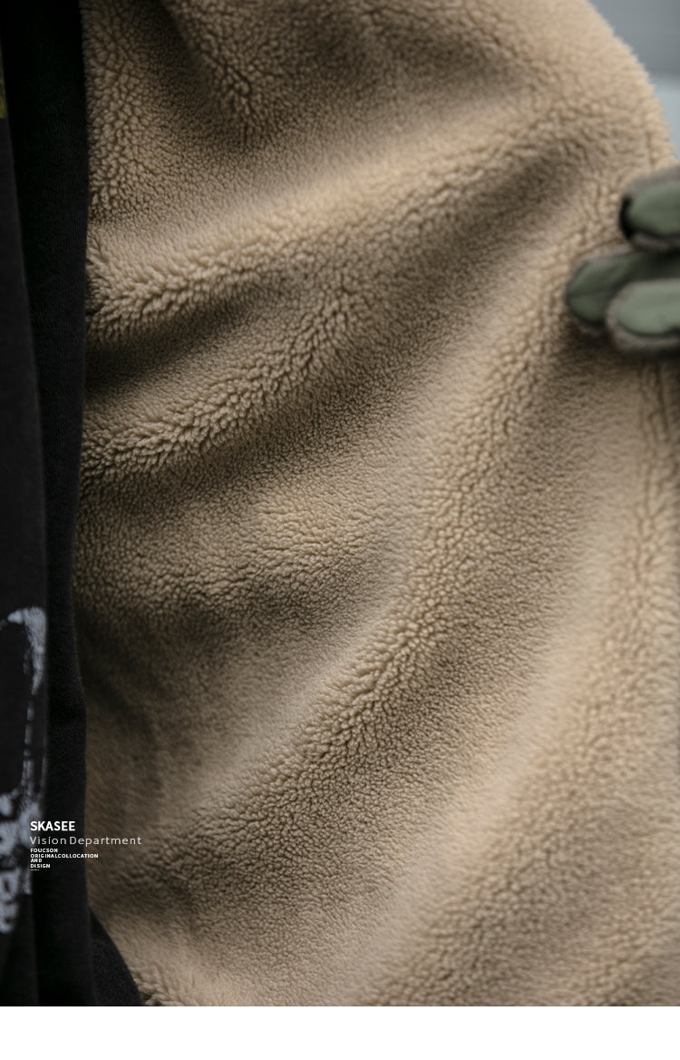 Men's Japanese Retro Lamb Wool Jacket - Thickened Stand Collar Couple Cotton Coat