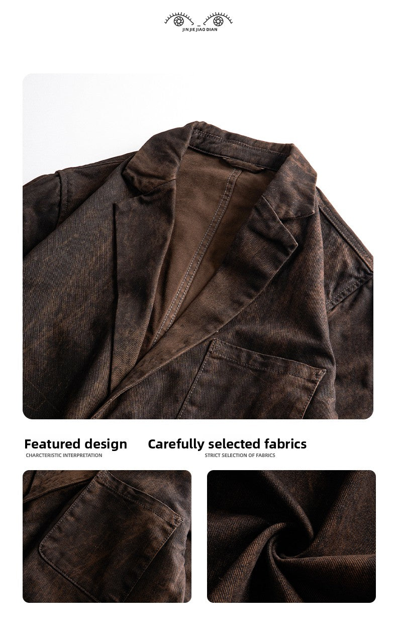 Gao Zhiya” Washed Notch-Lapel Blazer – Retro American Loose Fit Suit Jacket (Autumn 2025)