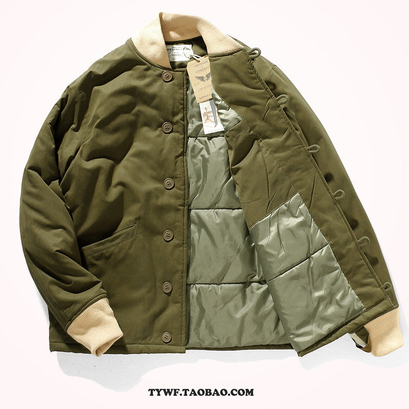 Japanese Retro Quilted Cotton Jacket - Baseball Collar Vintage Coat (Men)
