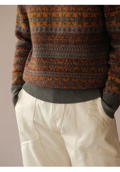 Vintage Fair Isle Wool-Blend Crewneck Sweater – British Heritage Style (Unisex)