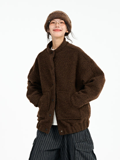 Japanese Style Wool Loop Short Coat - Thickened Stand Collar Jacket (Unisex)