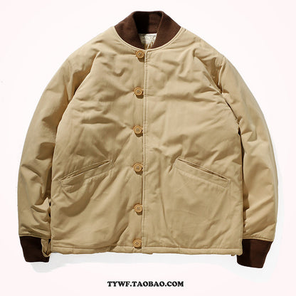 Japanese Retro Quilted Cotton Jacket - Baseball Collar Vintage Coat (Men)